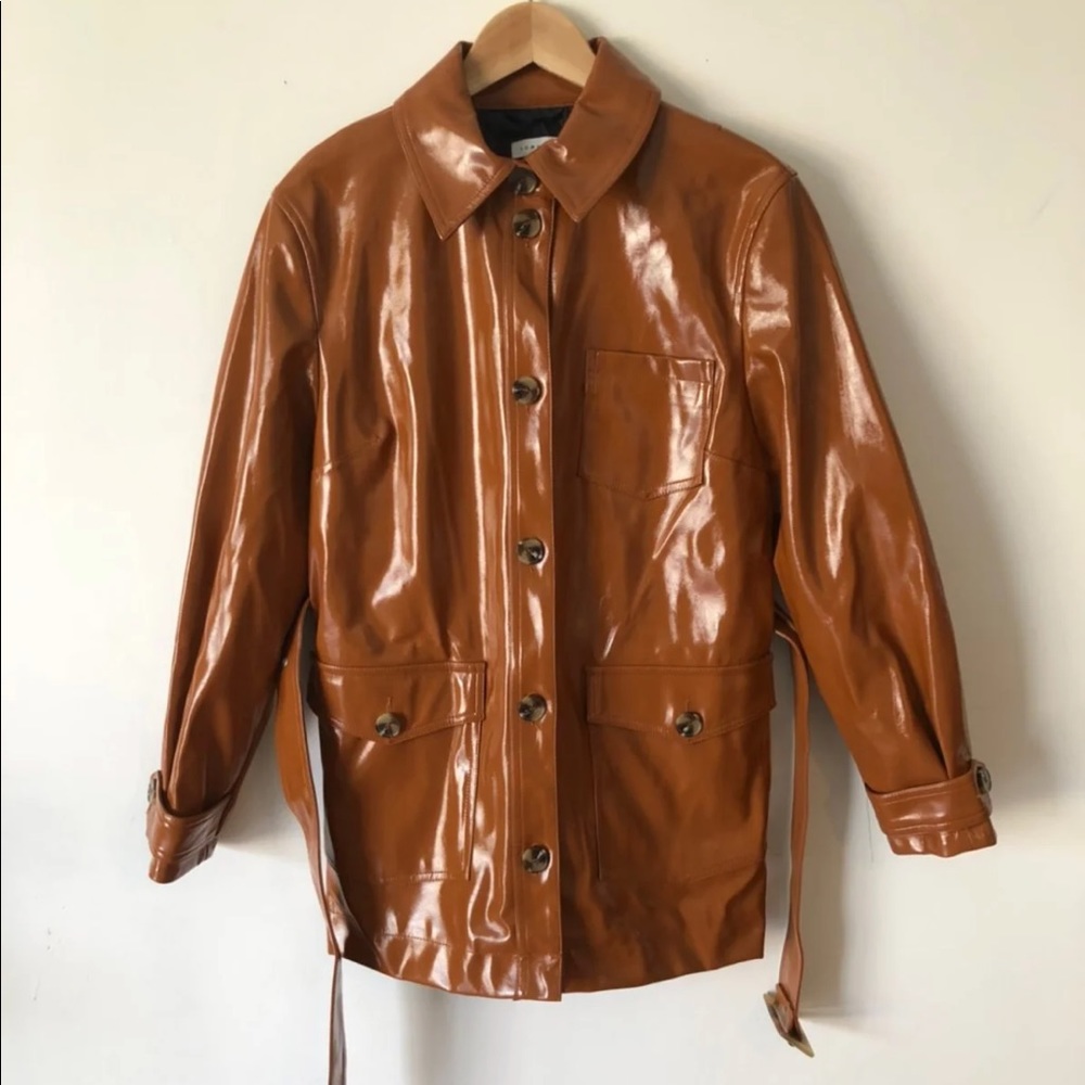 Topshop Chicago brown belted vinyl coat